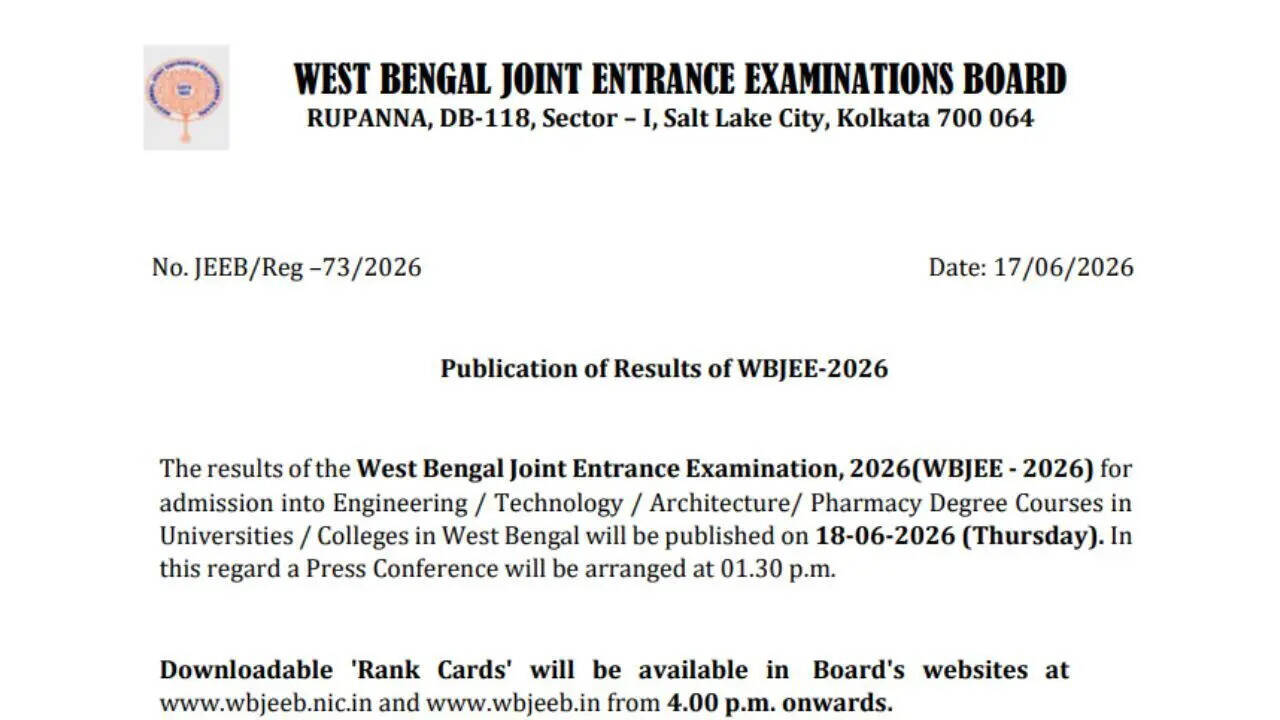 WBJEE 2026 results today at 1.30 pm— see direct links to check rank card and final answer key