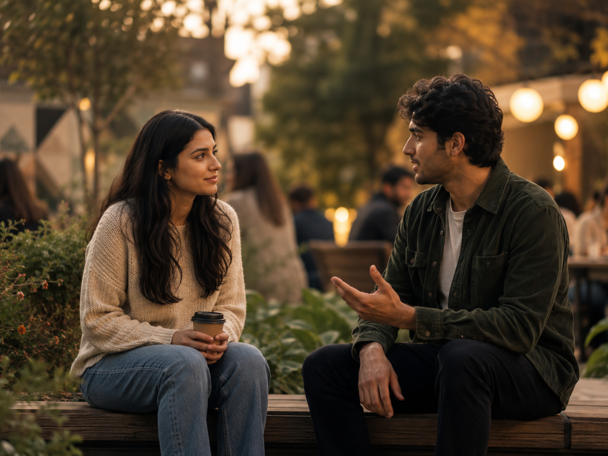 Two people communicating in a part
