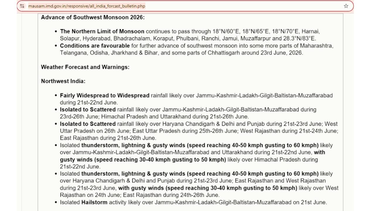 IMD weather update