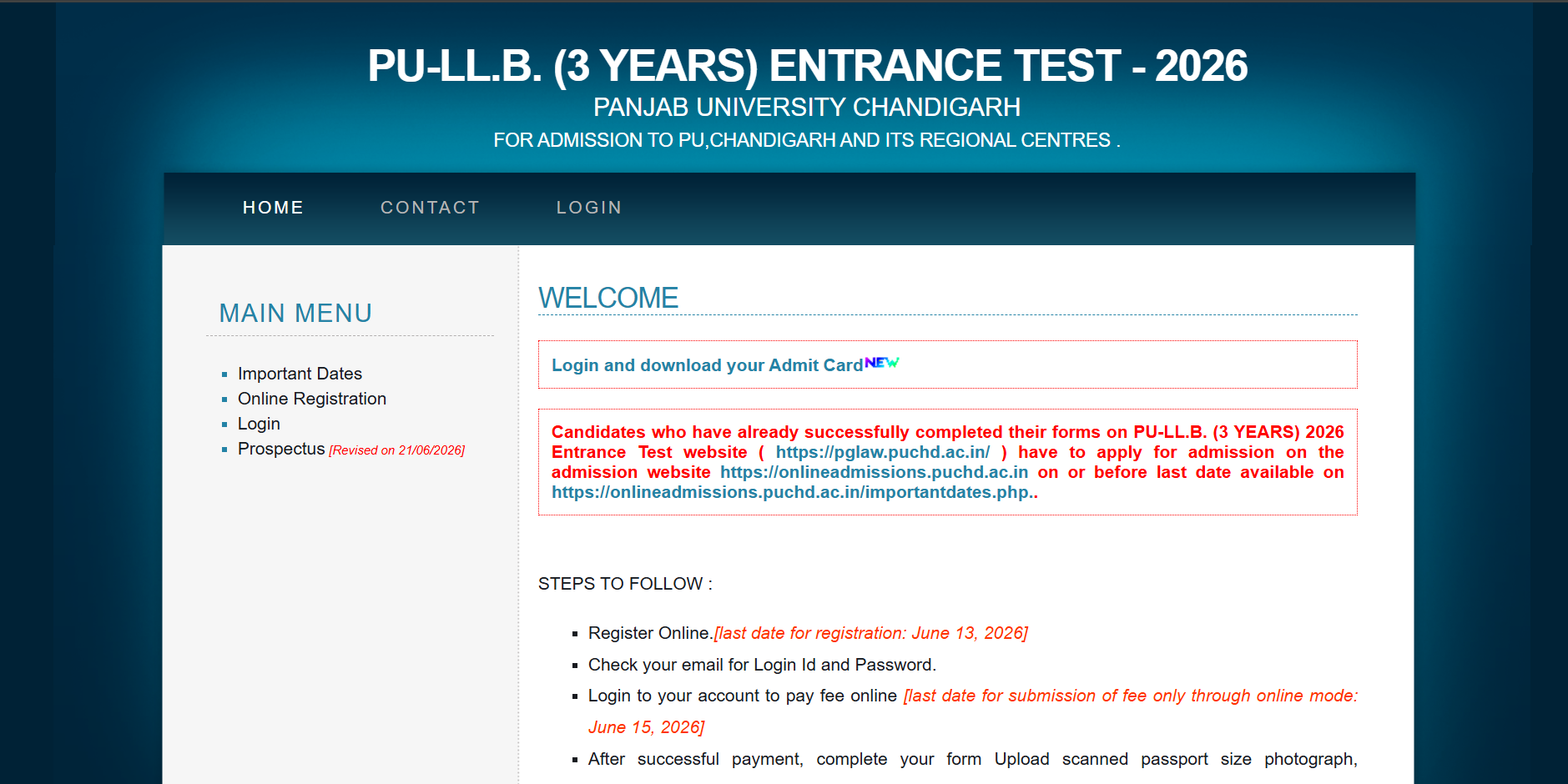 PU LLB admit card 2026 released at pglaw.puchd.ac.in: Direct link to download hall tickets here