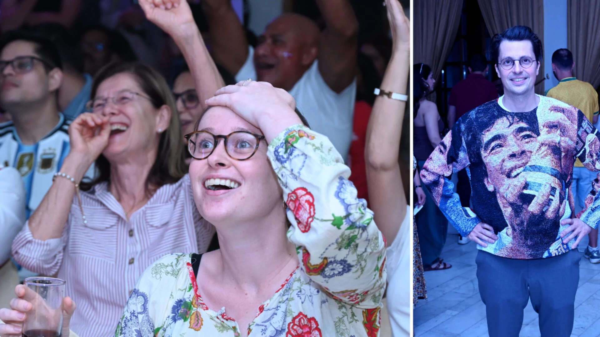 The evening was a roller coaster of cheers, sighs and nervous glances (L), Kaspar Meyer (R ), Spokesperson, German Embassy, wore a T-shirt featuring football legend Diego Maradona