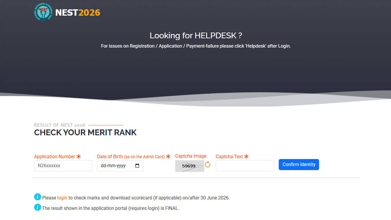 NEST 2026 result announced at nestexam.in; scorecard download link to be activated on June 30