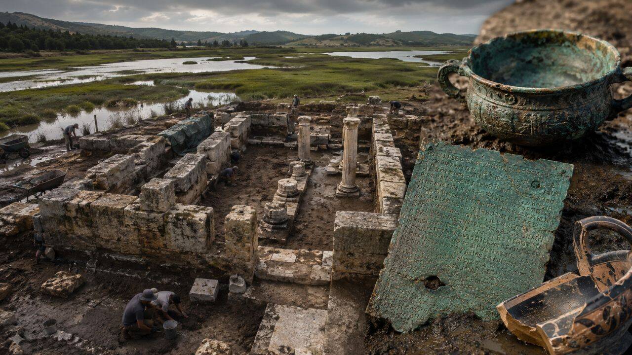 Lost for 2,500 years, the ancient Poseidon sanctuary emerges from the Greek marshlands with mysterious inscribed artefacts