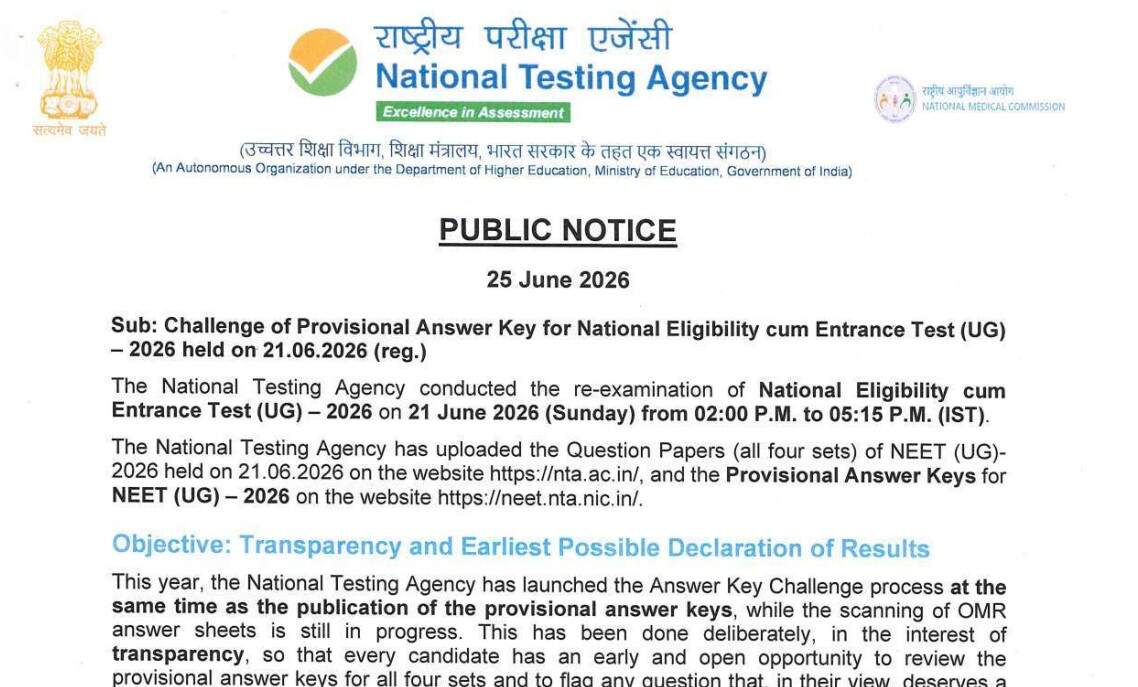 Re NEET UG 2026 provisional answer key out: See link to check and raise objections