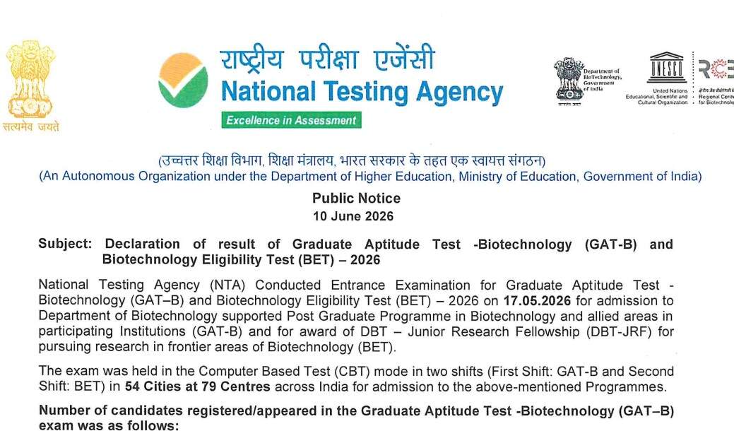 NTA releases GAT-B 2026 score card, rank card: Check link and steps to download