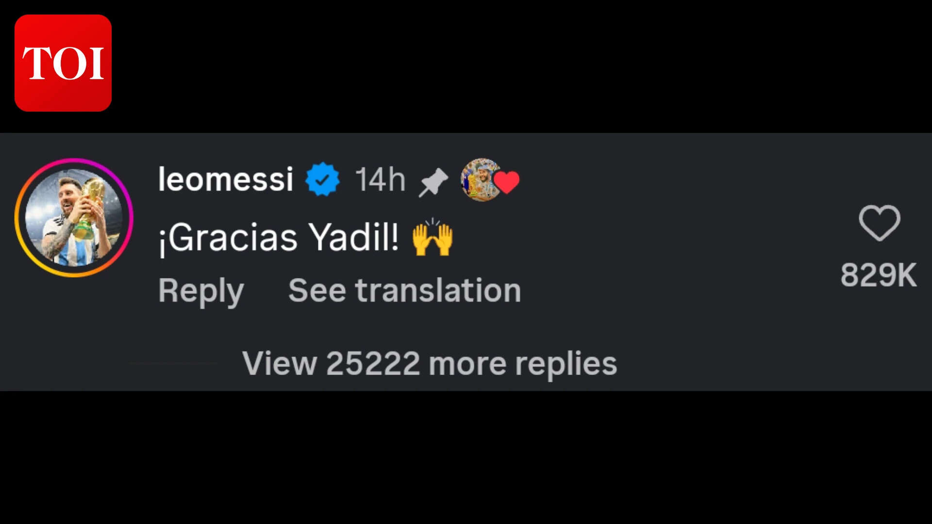 Messi's comment on the post
