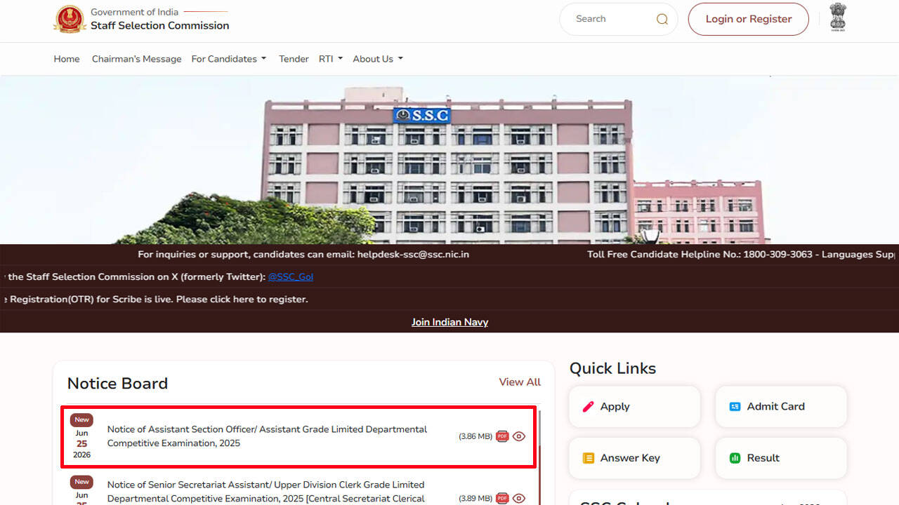 SSC ASO LDCE 2026 notification released for 341 vacancies; applications open at ssc.gov.in