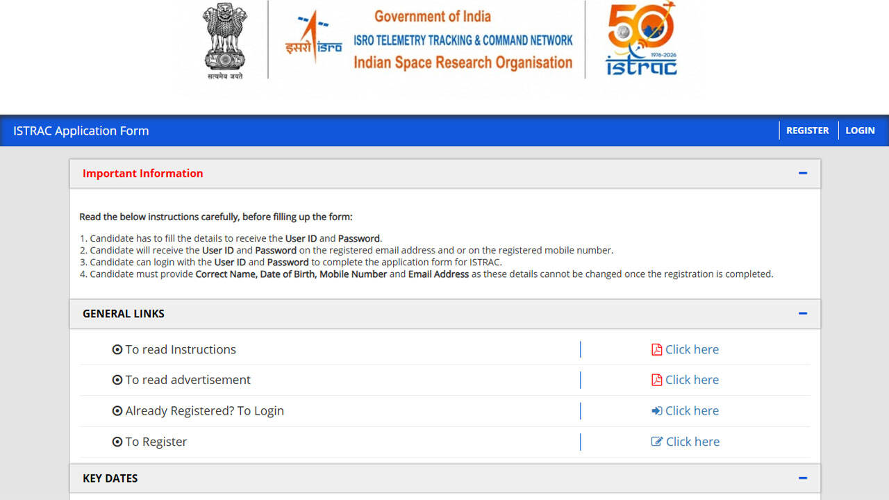 ISRO ISTRAC Recruitment 2026 opens applications for technical, scientific and support posts; registration open until July 20