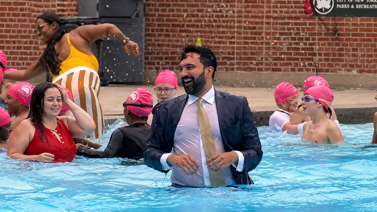 Suit, tie and splash: Mamdani dives into pool, breaks dress code to kick off summer - watch