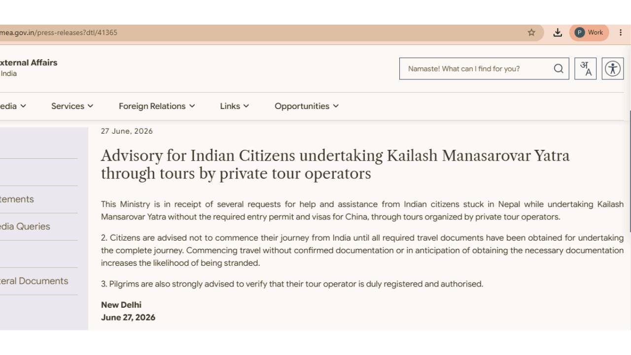 Ministry of External Affairs statement on Kailash Mansarovar visit