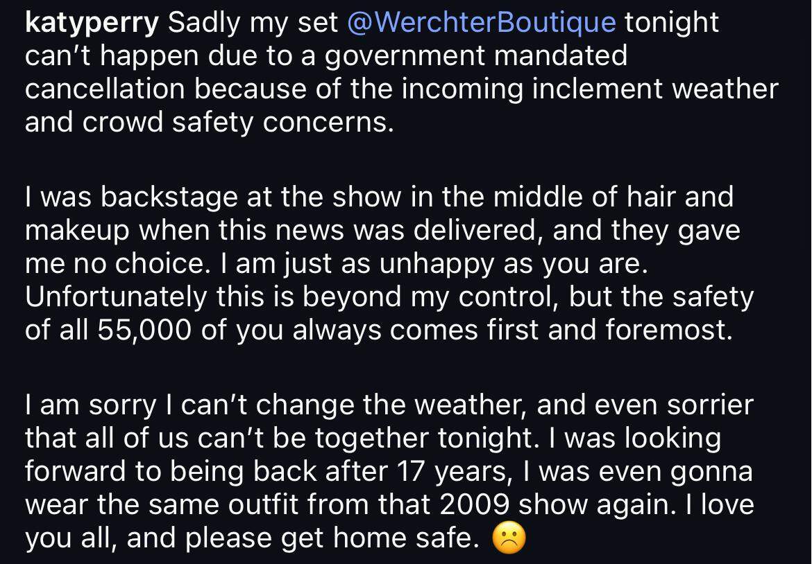 Katy Perry's message on Instagram