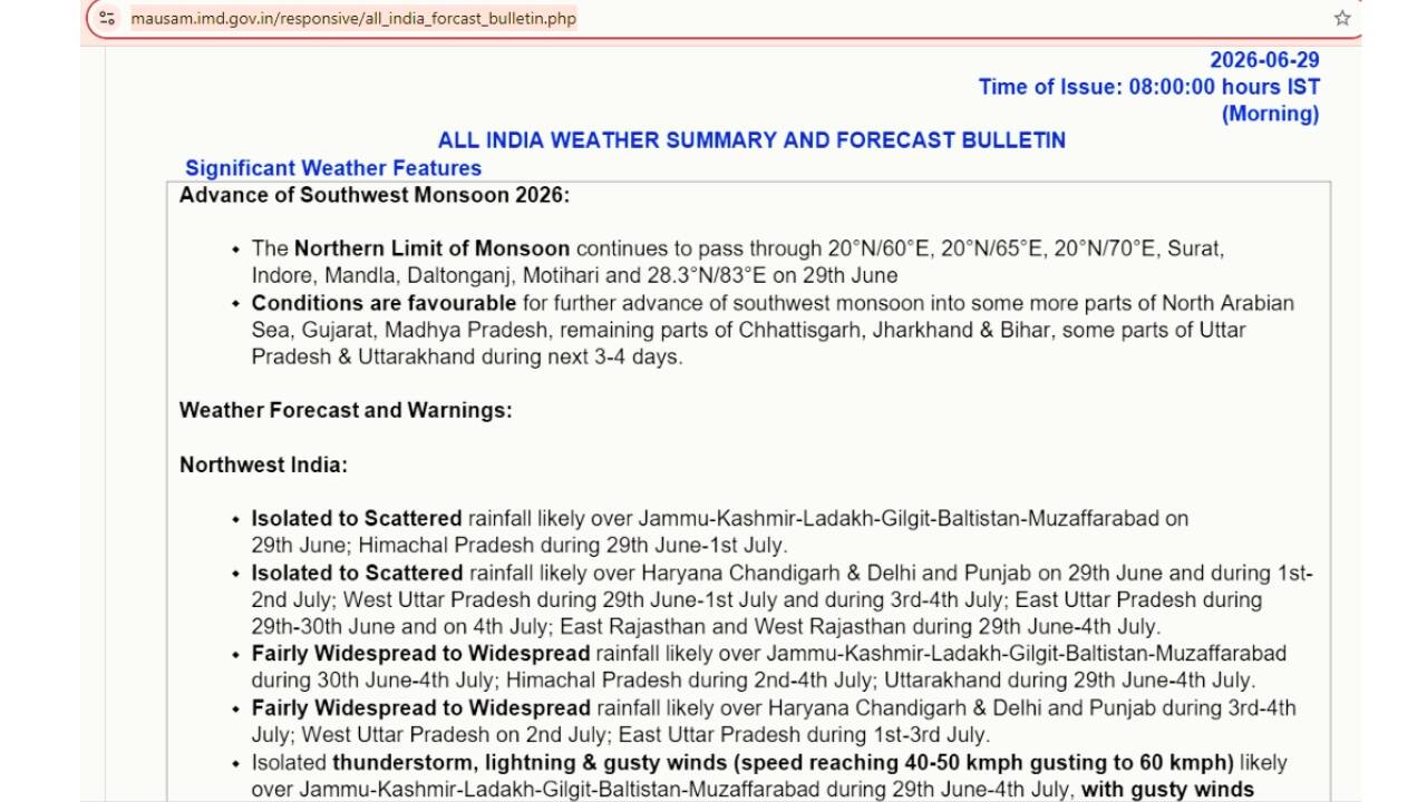IMD weather update