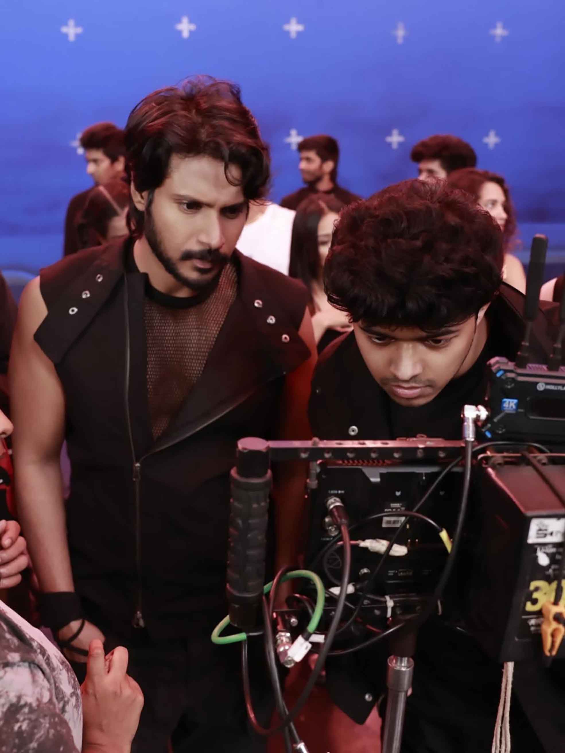 Sundeep Kishan with Jason Sanjay from the sets of Sigma