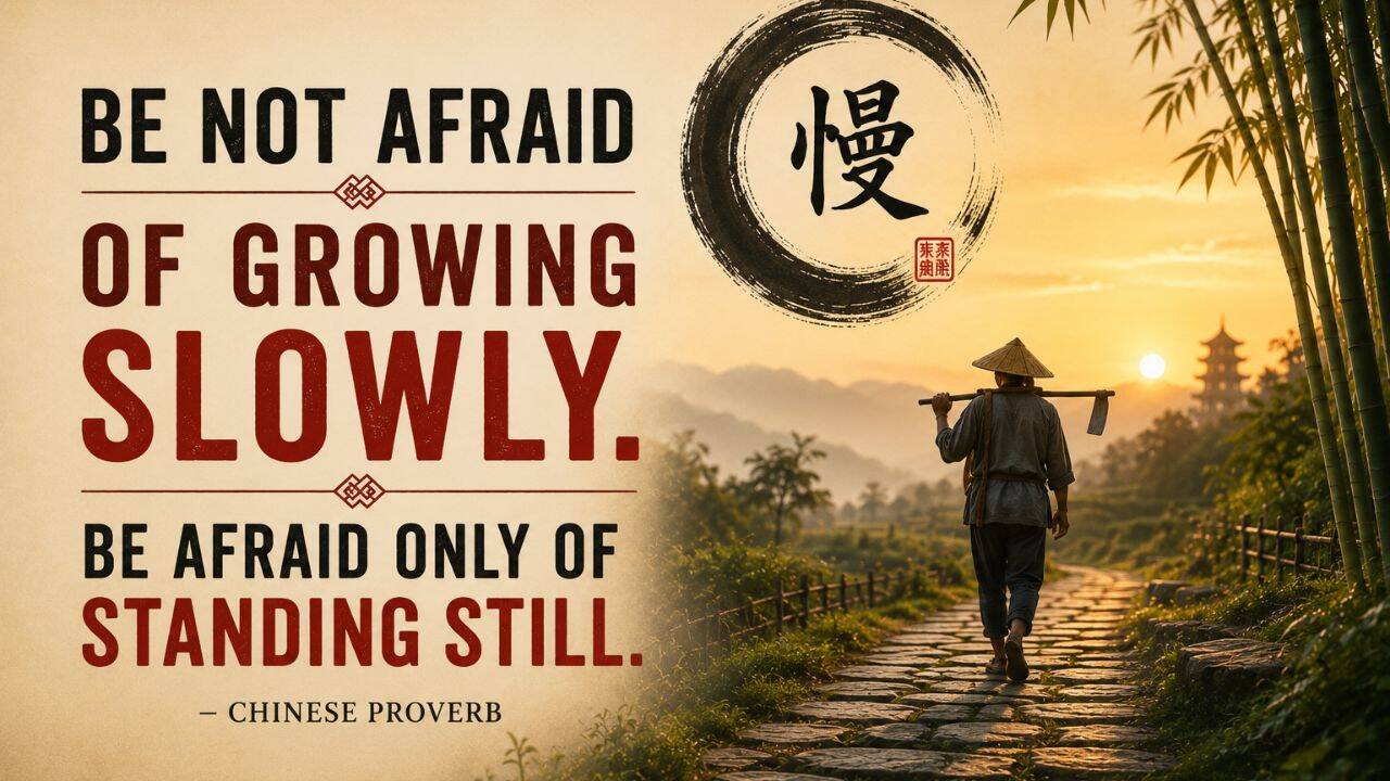 Chinese proverb of the day: 'Be not afraid of growing slowly. Be afraid only of ... ' — a lesson on why slow progress always beats no progress