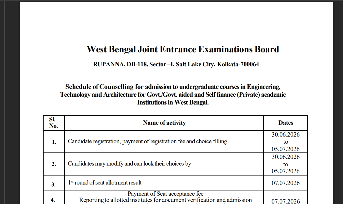 WBJEE counselling schedule 2026 released at wbjeeb.in: Direct link to download here