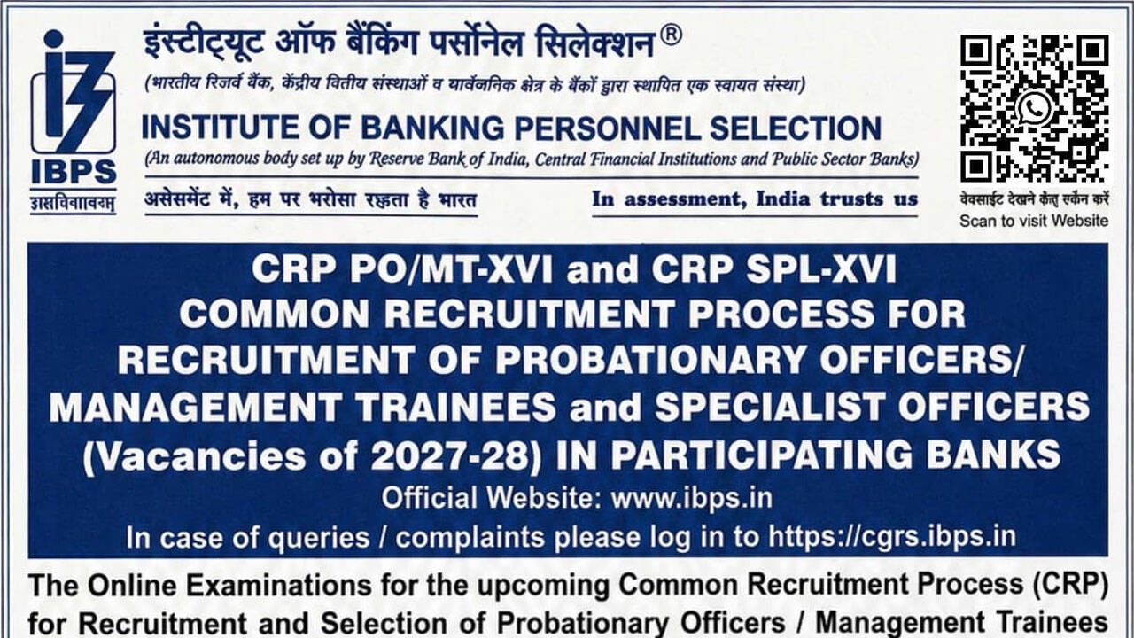 IBPS PO, MT and SO recruitment 2026: Short notice out, applications begin July 1; detailed notification shortly at ibps.in