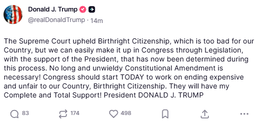 Trump's post on Truth Social Trump on Truth Social