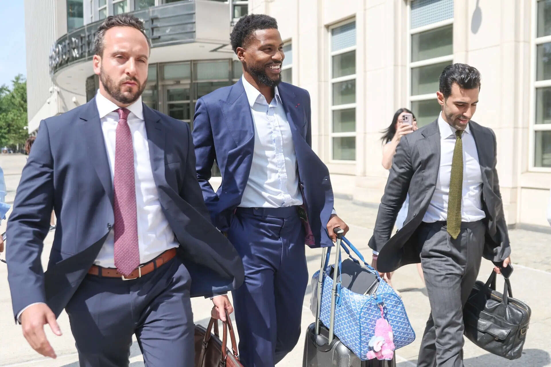Former NBA player Malik Beasley, center, exits Brooklyn federal court, Wednesday, July 1, 2026, in New York. (AP Photo/Heather Khalifa) CORRECTION: name of the photographer corrected to Heather Khalifa instead of Yuki Iwamura Former NBA star Malik Beasley pleads not guilty to gambling charges