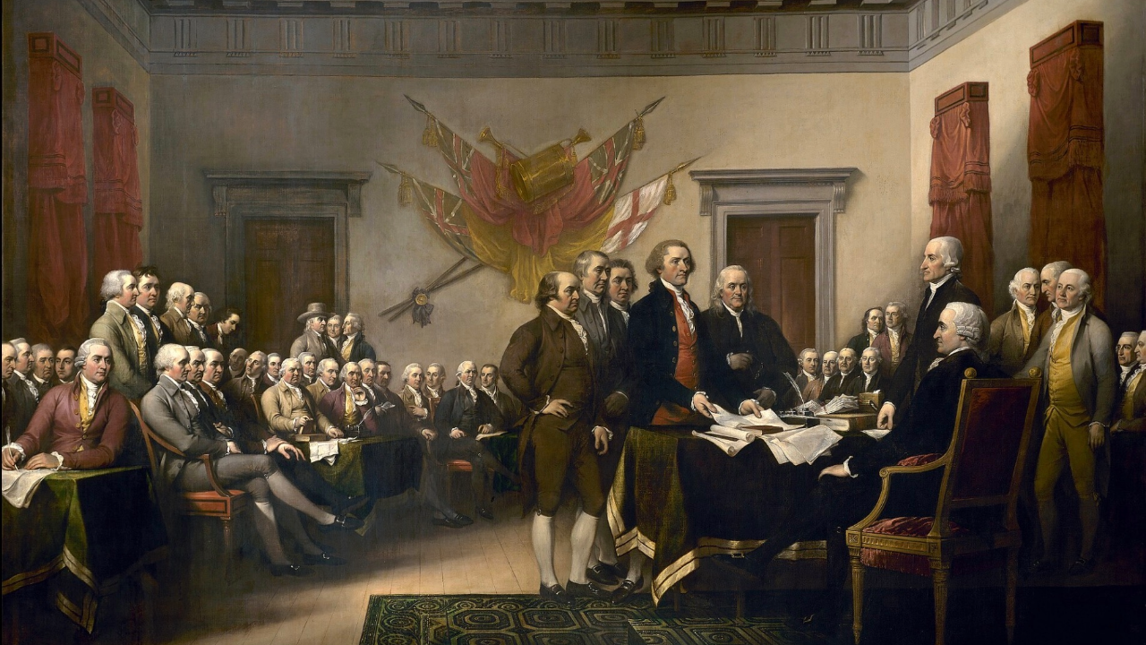 //en.wikipedia.org/wiki/John_Trumbull" id="mwBDE">John Trumbull</a>'s portrait of the <a rel="mw:WikiLink" href="https://en.wikipedia.org/wiki/Committee_of_Five" id="mwBDI">Committee of Five</a> presenting their draft of the <a rel="mw:WikiLink" href="https://en.wikipedia.org/wiki/United_States_Declaration_of_Independence" id="mwBDM">Declaration</a> to the <a rel="mw:WikiLink" href="https://en.wikipedia.org/wiki/Second_Continental_Congress" id="mwBDQ">Second Continental Congress</a> in <a rel="mw:WikiLink" href="https://en.wikipedia.org/wiki/Philadelphia" id="mwBDU">Philadelphia</a>​