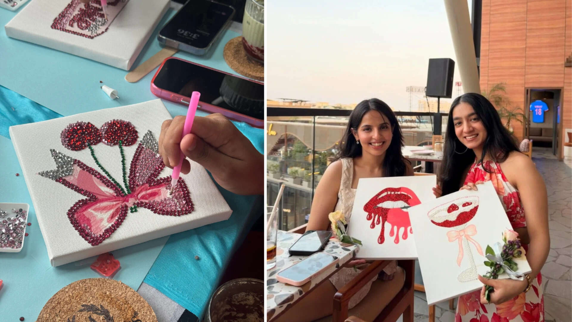 ​“Bedazzling fits neatly into the creative weekend sessions – it’s tactile, social, and produces something you take with you,” explains Vishakha Panchal from Leela Arts by Vishakha (Pics: @doodledendelhi, @leelaarts_)​