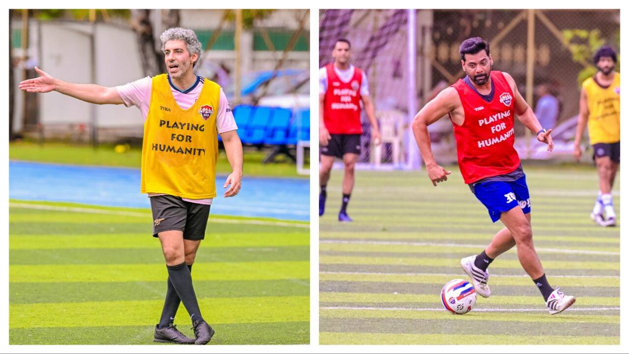 Jim Sarbh and Shabir Ahluwalia at the All Stars Football Club’s Sunday practice session (BCCL/Prathamesh Bandekar)
