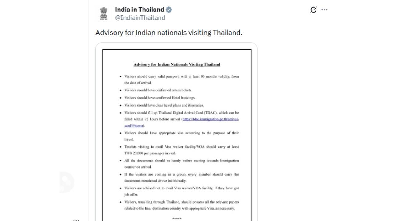 Advisory for Indian nationals visiting Thailand