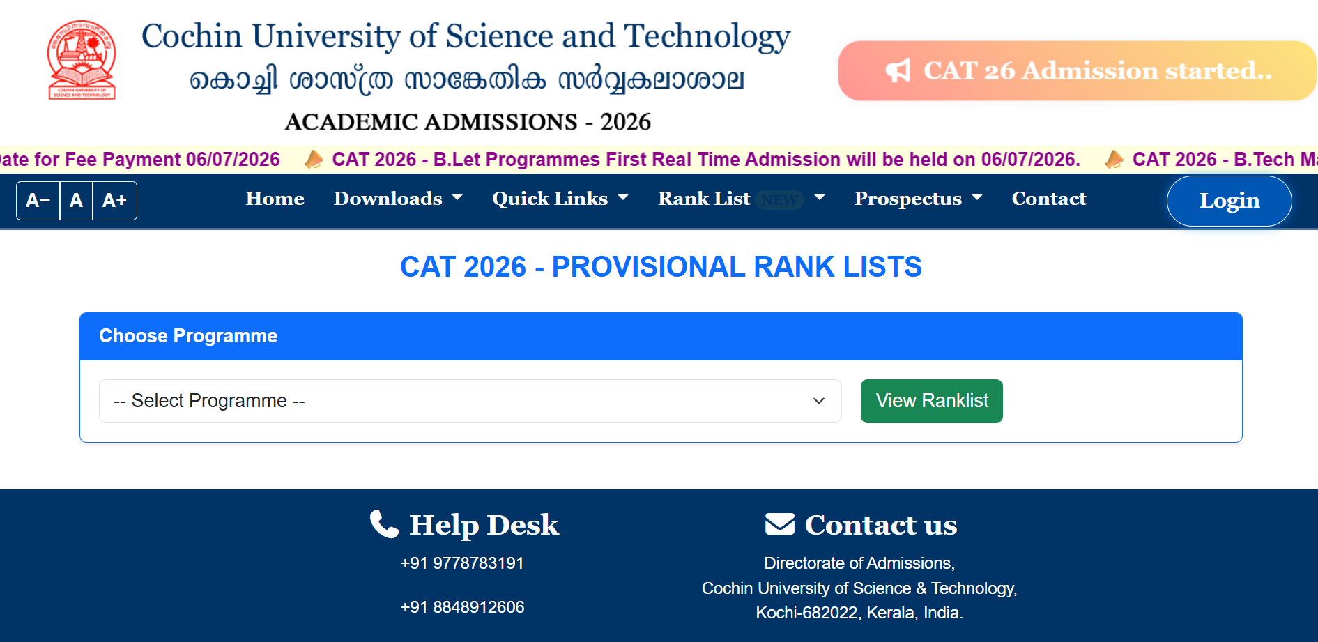 CUSAT CAT round 1 seat allotment result 2026 released at admissions.cusat.ac.in: Direct link to download scorecards