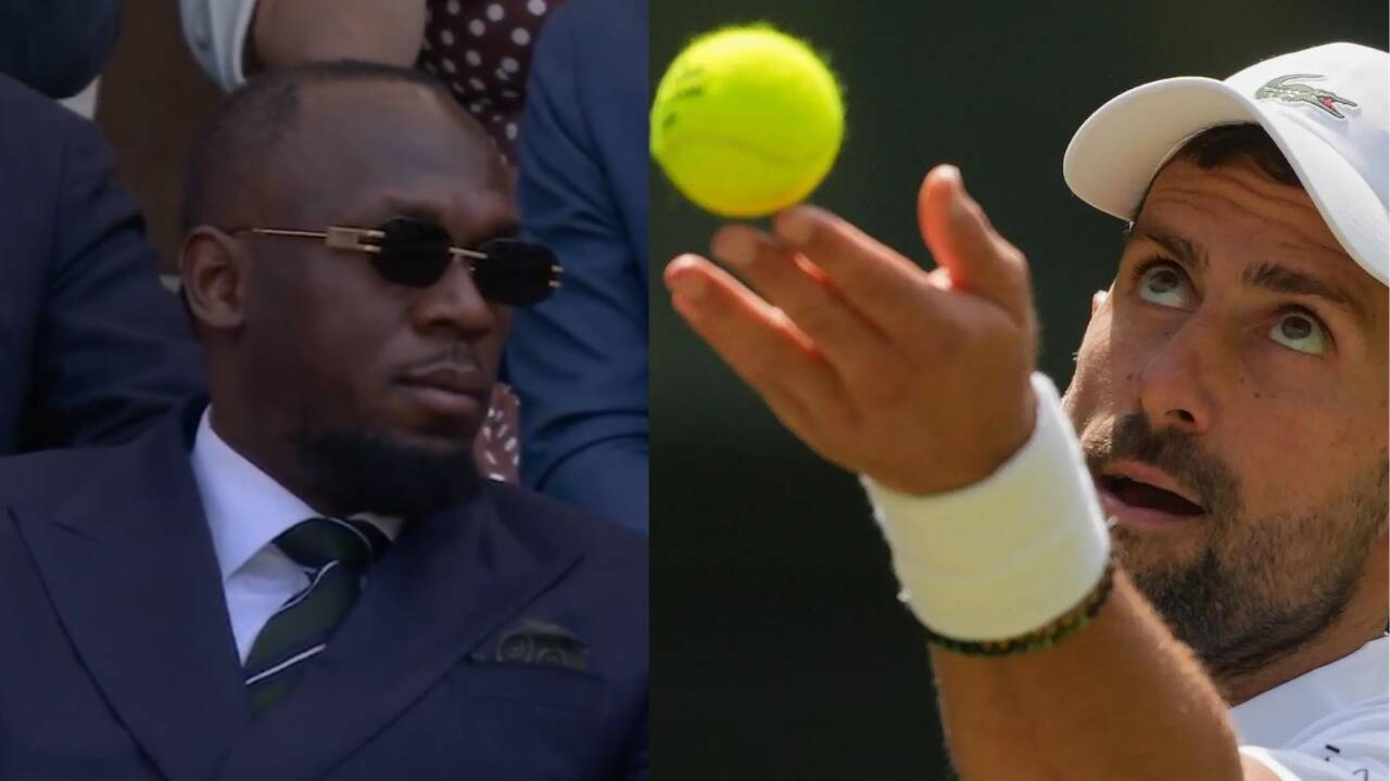 Usain Bolt cheers from Wimbledon stands as Djokovic battles on court