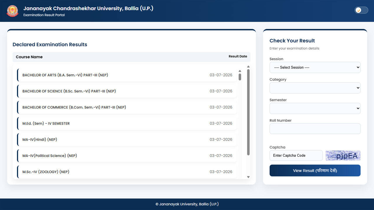 JNCU declares final semester undergraduate and postgraduate results at jncu.in; download here