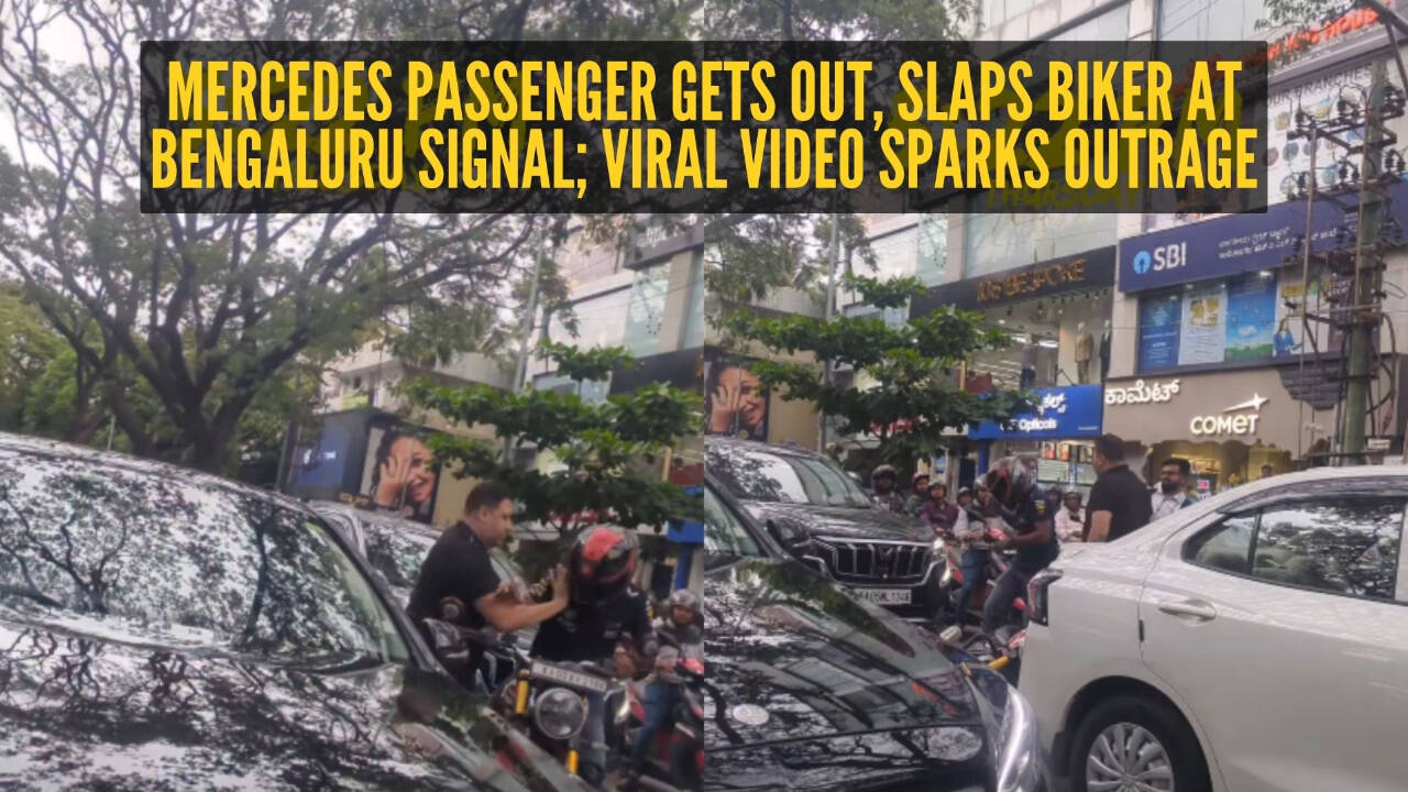 Bengaluru Road Rage: Mercedes Passenger Caught Slapping Biker on Camera