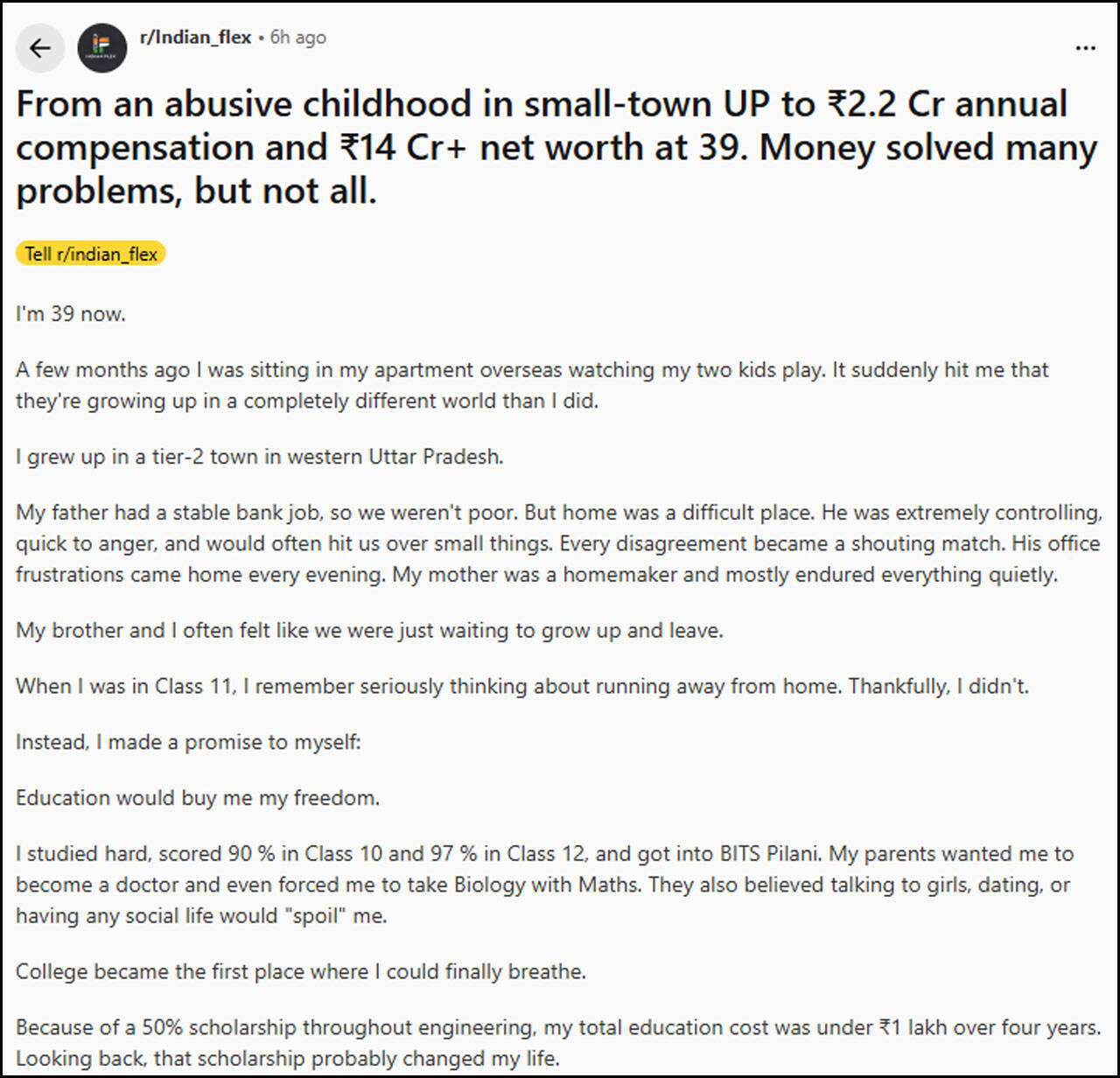From childhood trauma to financial independence: Viral Reddit story redefines success beyond money