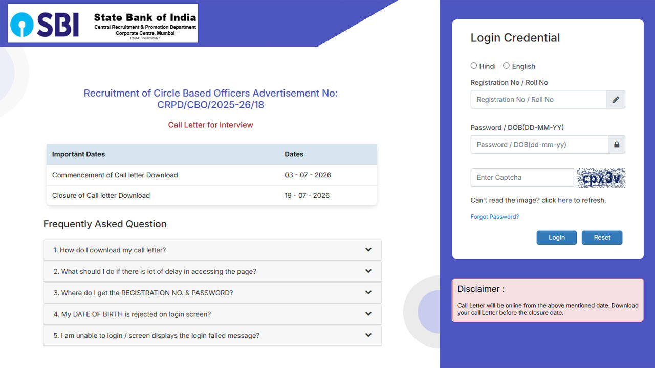 SBI CBO interview admit card 2026 released: Direct link to download hall ticket for 2,050 vacancies