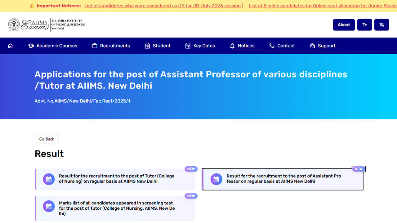 AIIMS New Delhi declares results for more than 460 faculty posts using blockchain technology
