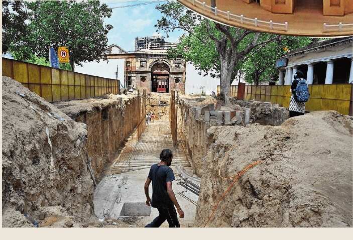 Work in progress at the subway, which will connect the market to Bhai Vir Singh Marg Photos: Piyal Bhattacharjee