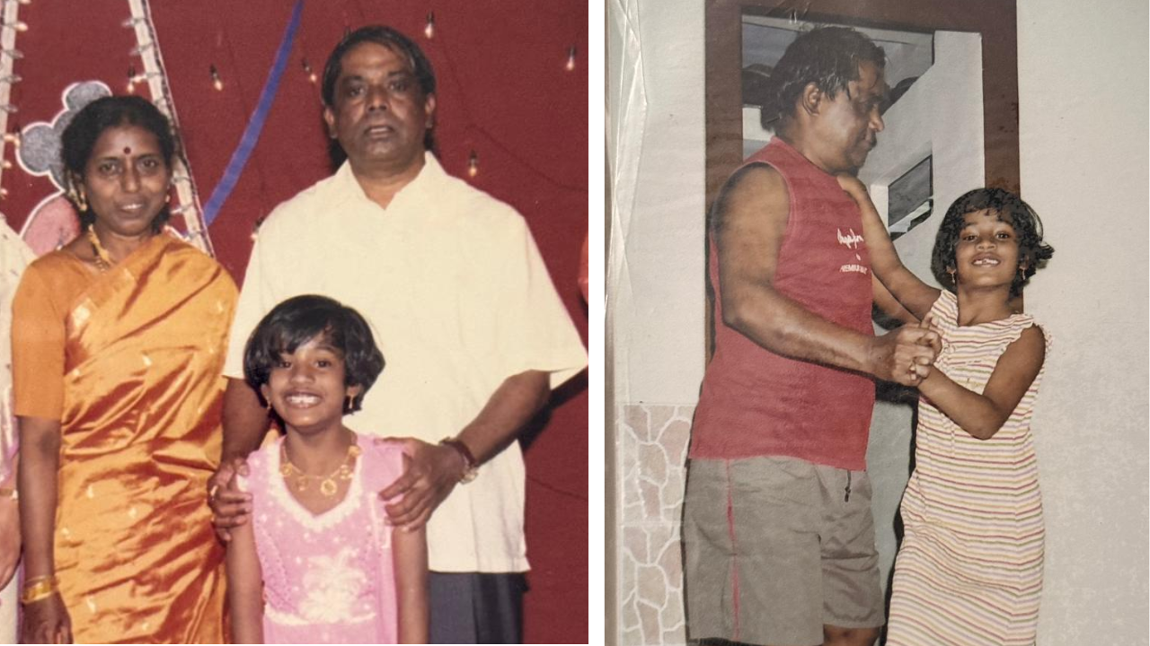 Surashree Karekar in childhood with her parents. (Image Courtesy: Instagram/@ _suruuuuu)