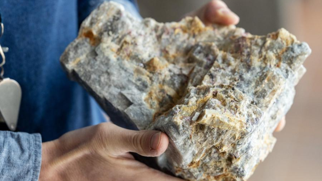 Lithium-bearing pegmatite containing spodumene, one of the world's most important hard-rock sources of lithium.