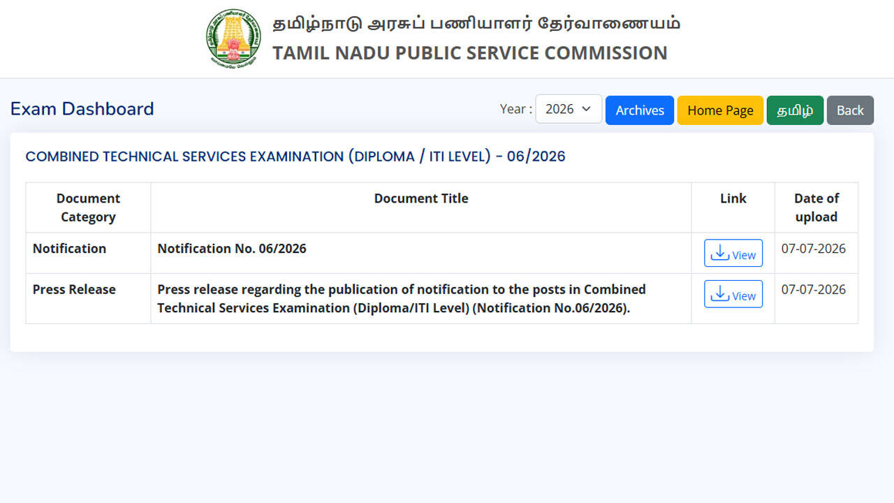 TNPSC CTS 2026 recruitment announced for 839 technical posts; apply from July 17