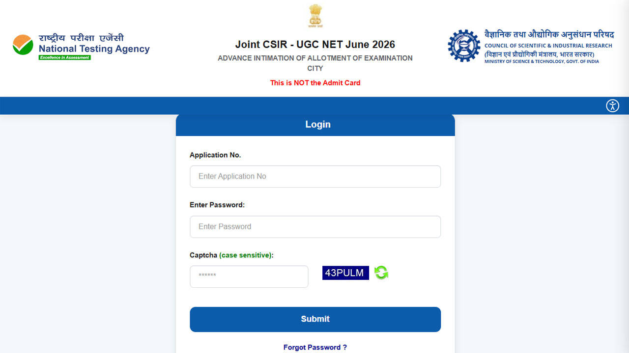 CSIR-UGC NET June 2026 exam city slip released, candidates can check allotted city here