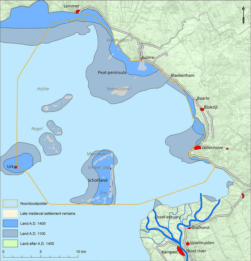 accessing the late medieval maritime cultural landscapes of the north‐eastern Zuiderzee Simplified-paleogeographical-map-of-the-research-area-depicting-the-land-loss-in-the