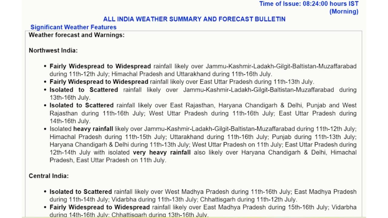 IMD all India weather forecast