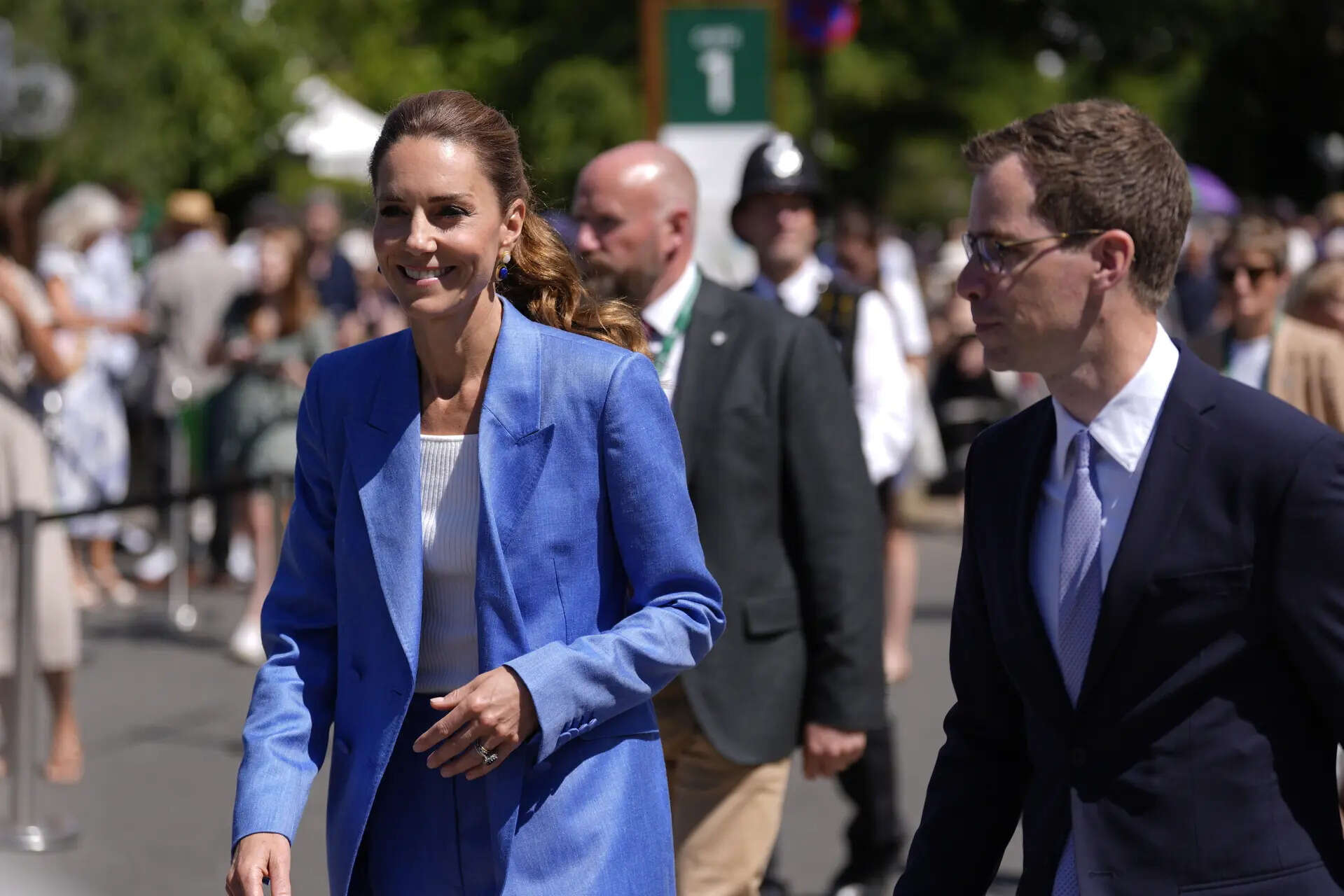 Britain's Kate, the Princess of Wales walks, during a visit on day four of the Wimbledon Tennis Championships in London, Thursday, July 2, 2026. (Andrew Matthews/Pool Photo via AP) Britain Wimbledon Tennis Royals