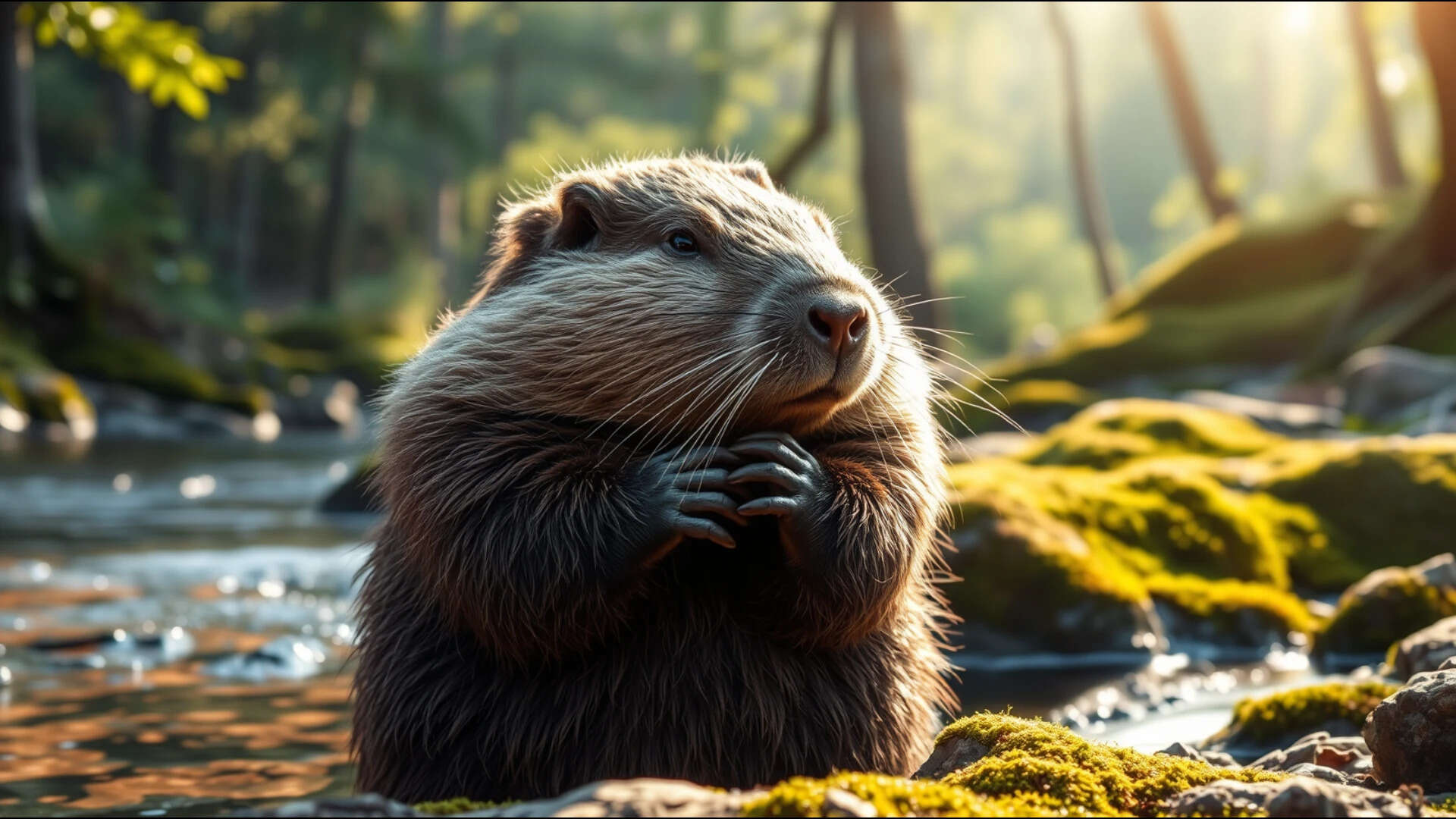 AI generated image Beaver grooming in forest river
