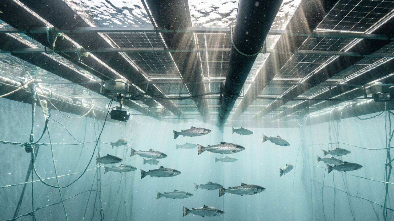 How floating solar panels created a new home for thousands of salmon at a Chile fish farm