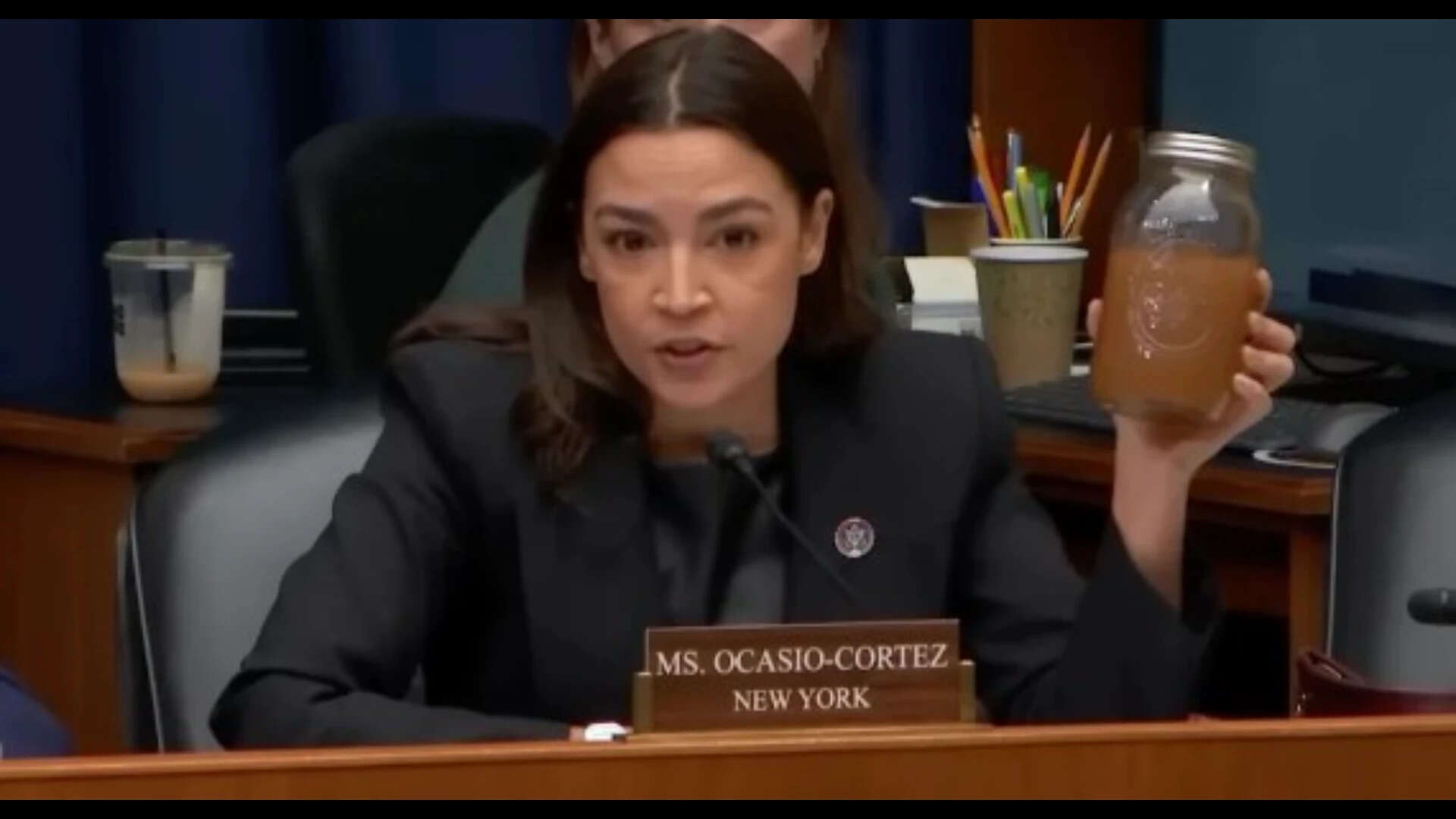At a recent Congressional hearing, AOC showed a bottle of brown water and claimed that this was the water quality in a county in Georgia.