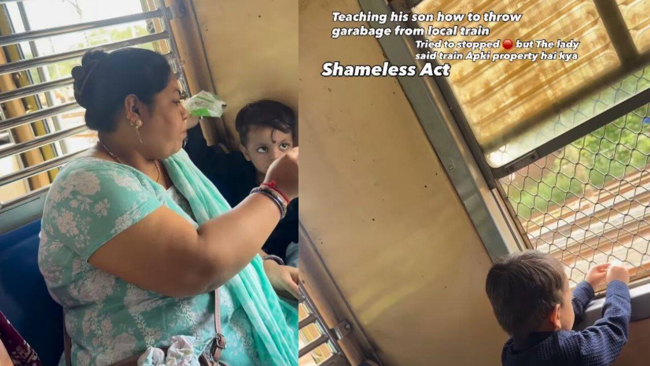 "Train aapki property hai kya?" Mother caught teaching toddler to throw garbage from moving local train; video sparks outrage