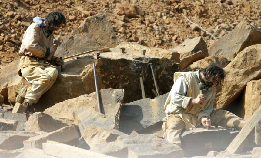 Skilled craftspeople use only hand tools and traditional methods for construction (Guedelon castle) Skilled craftspeople use only hand tools and traditional methods for construction