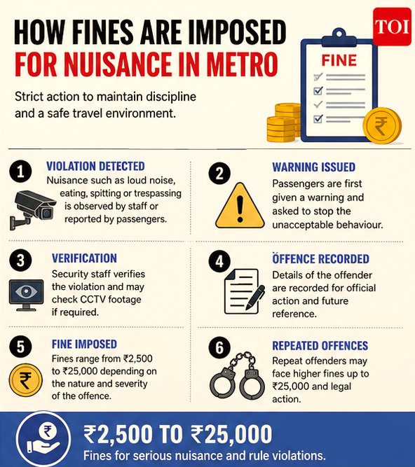 How fines are imposed for nuisance in metro