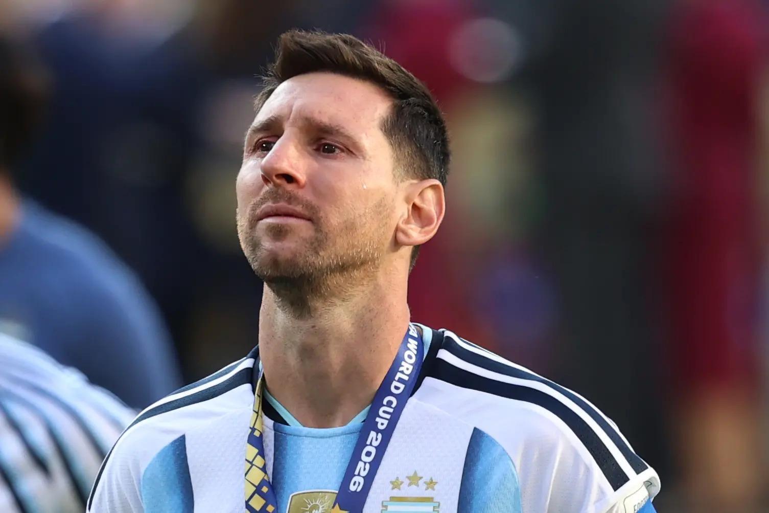 Lionel Messi reacts after losing to Spain in the World Cup final in East Rutherford, N.J., near New York, Sunday, July 19, 2026. (AP Photo)