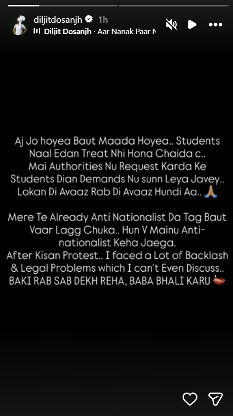Diljit Dosanjh took to Instagram to express his concern Diljit Dosanjh took to Instagram to express his concern