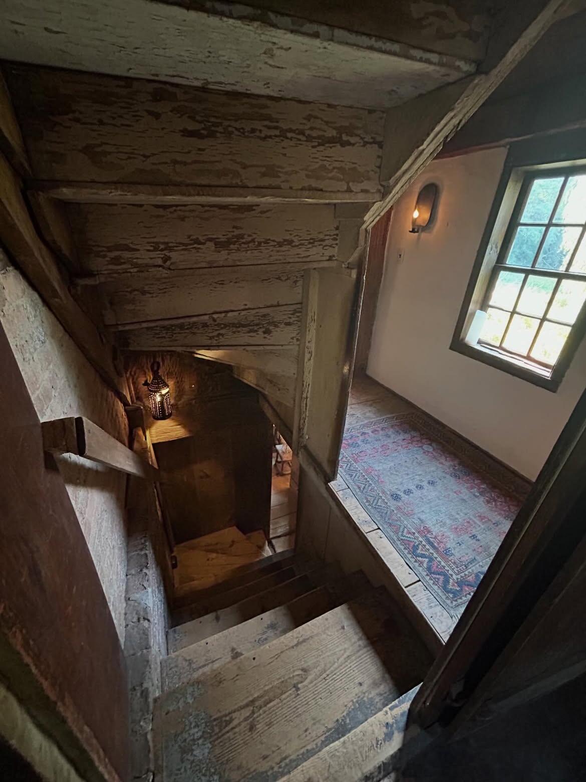 These stairs lead to the Parlor Chamber and Spinning Room of Haskell House. Photo credit: instagram/@thewilliamhaskellhouse